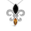 Collier Pendentif Fleur De Lis en Argent Sterling .925 avec Onyx, Citrine et Diamants