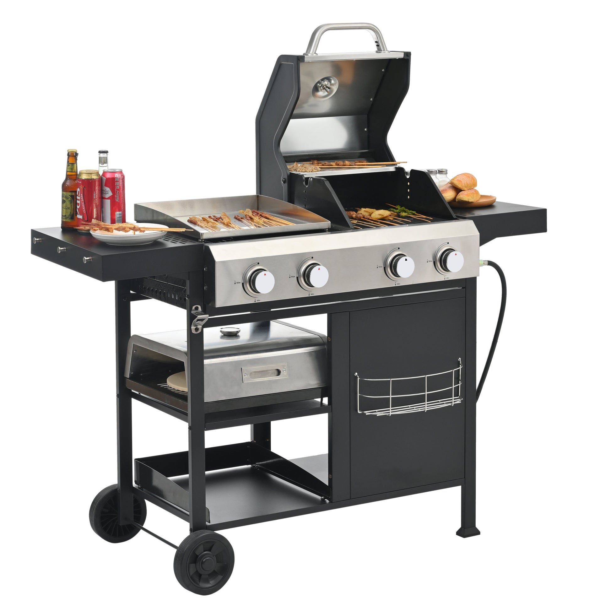 2+2 multifunctional gas barbecue grill and covered grill combination for outdoor cooking - barbecue, barbecue, pizza. - Korvel