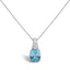 .925 Sterling Silver Blue Topaz and Diamond Pendant Necklace - 18"