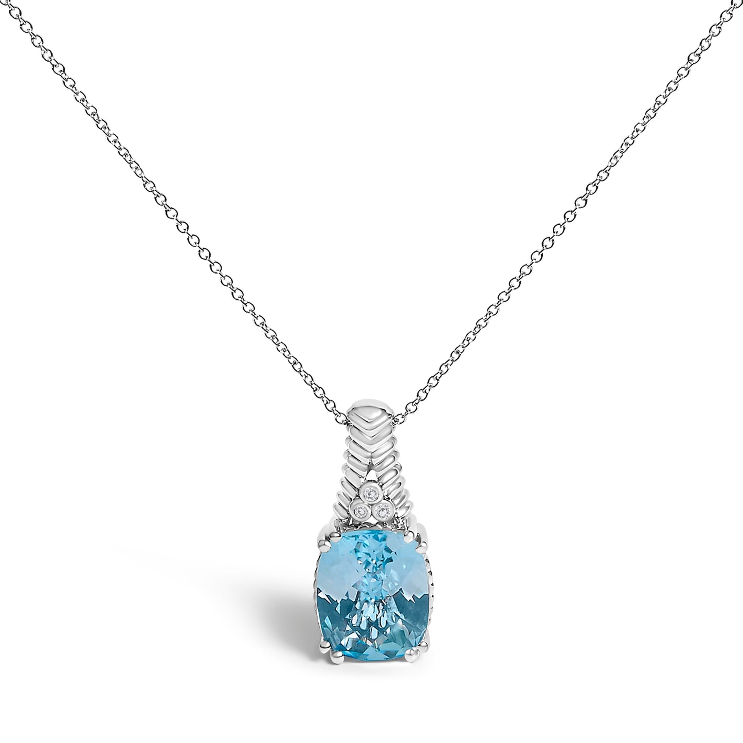.925 Sterling Silver Blue Topaz and Diamond Pendant Necklace - 18"
