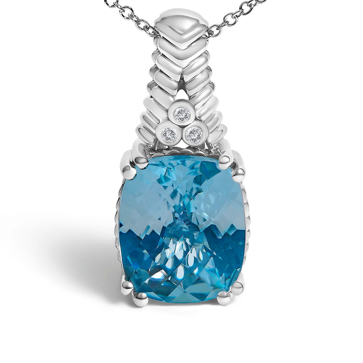 .925 Sterling Silver Blue Topaz and Diamond Pendant Necklace - 18"