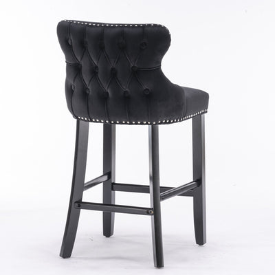 Elegant Black Velvet Wing Back Bar Stool Set of 2