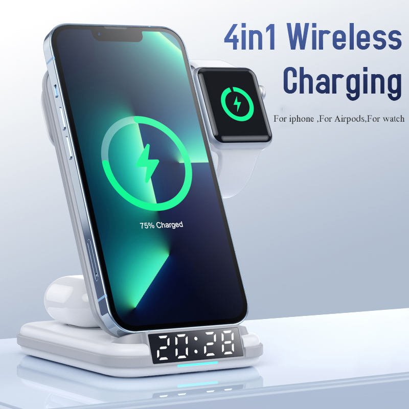 Private Four in One Wireless Charging Stand up Desktop Clock Wireless Charger Suitable for iPhone 13/14 - Korvel
