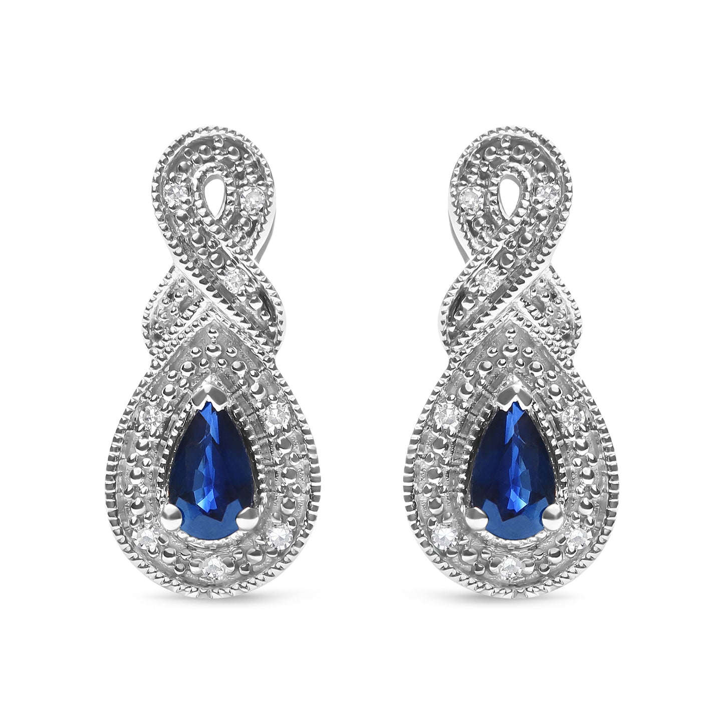 .925 Sterling Silver Pear Sapphire & Diamond Accent Infinity Drop Earrings