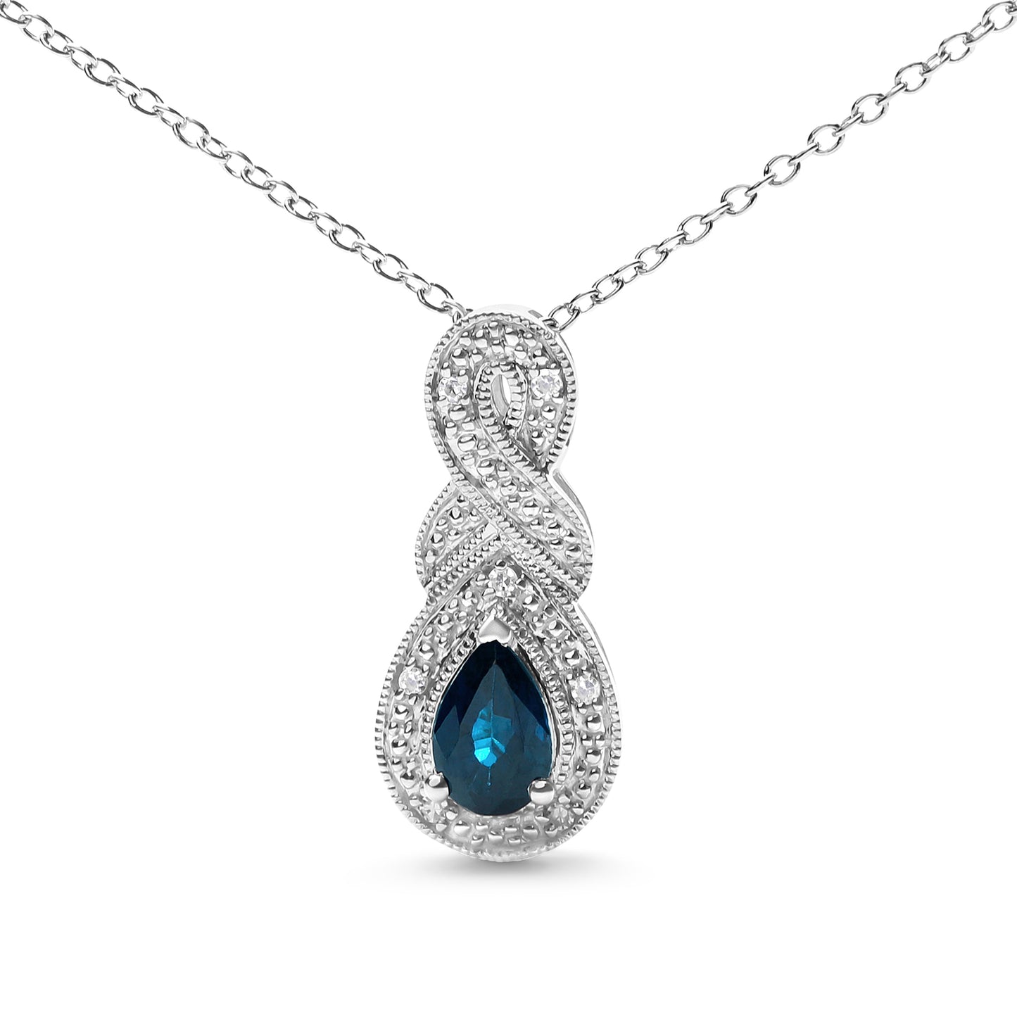 Collar de Pendiente Infinito de Zafiro y Diamante en Plata Esterlina .925