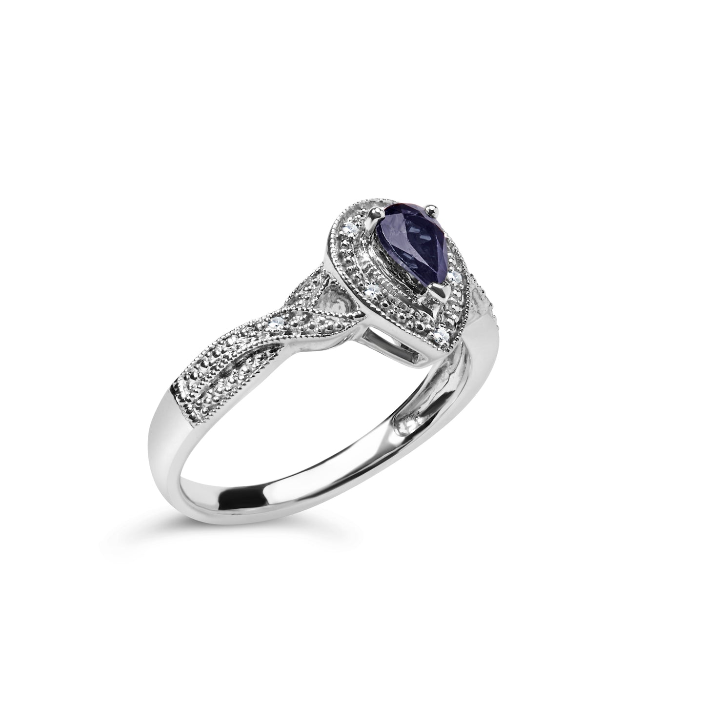Anillo Halo de Zafiro y Diamante en Plata de Ley .925 - Talla 7.5