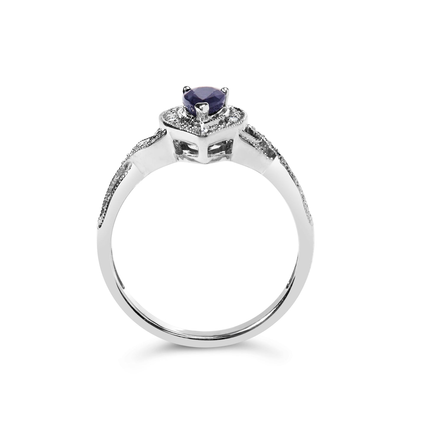 Anillo Halo de Zafiro y Diamante en Plata de Ley .925 - Talla 7.5