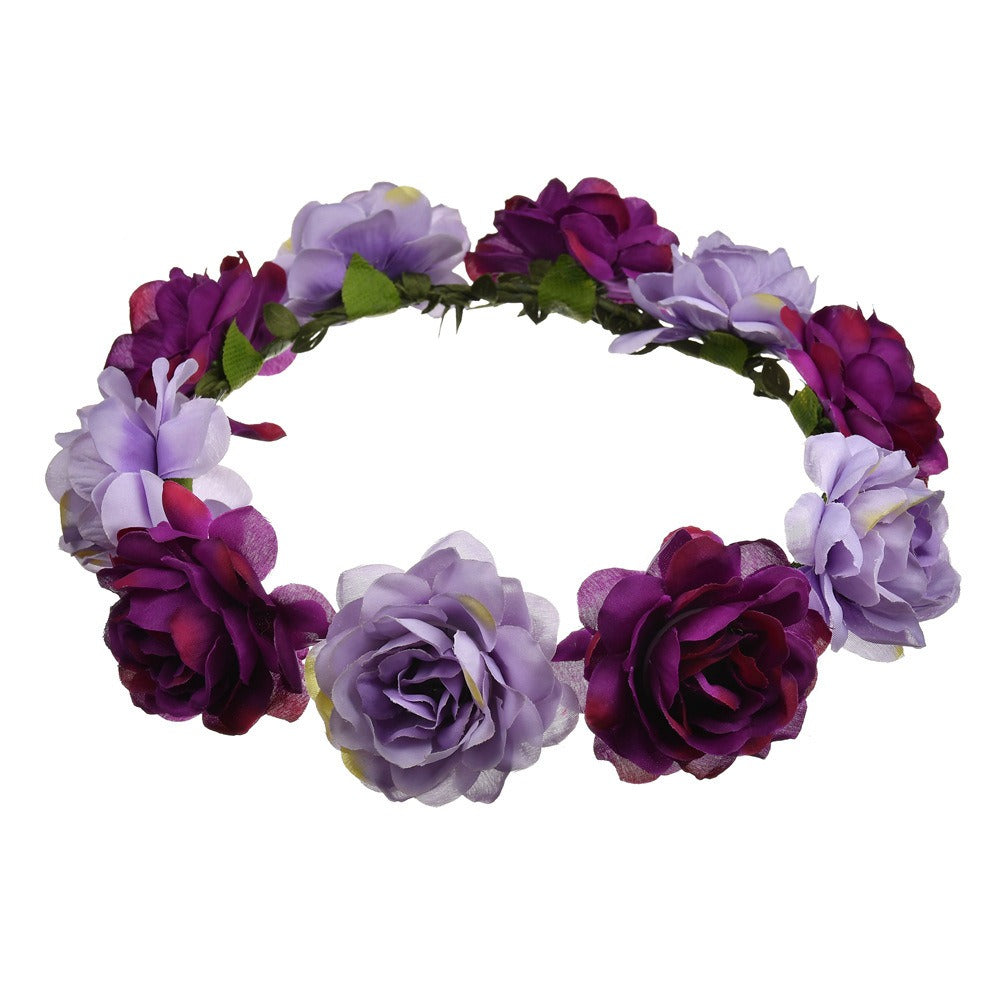 Bohemian Beach Rose Blossom Hair Hoop Bride Flower Ring Hair Strap - Korvel