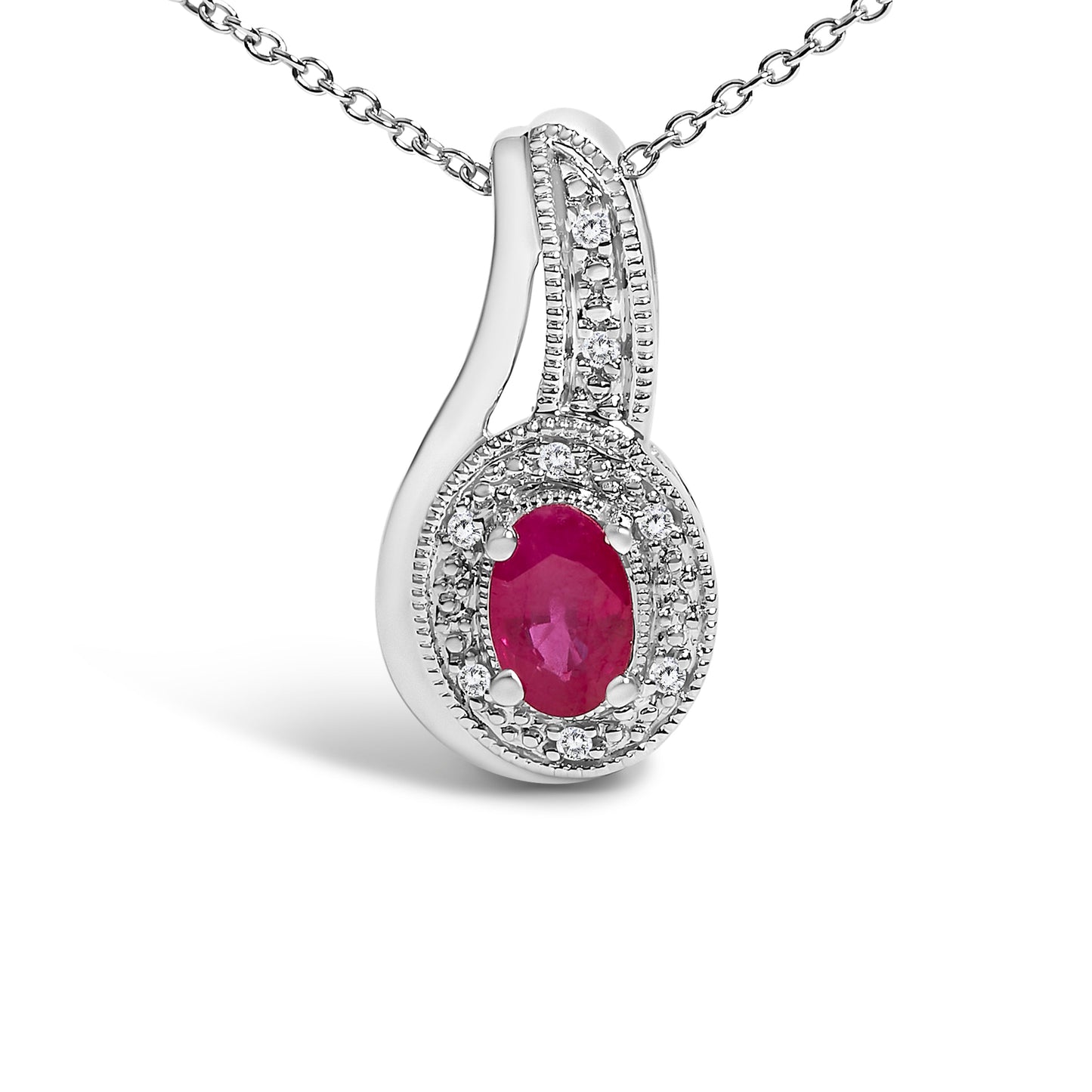 .925 Sterling Silver Red Ruby and Diamond Accent Pendant Necklace