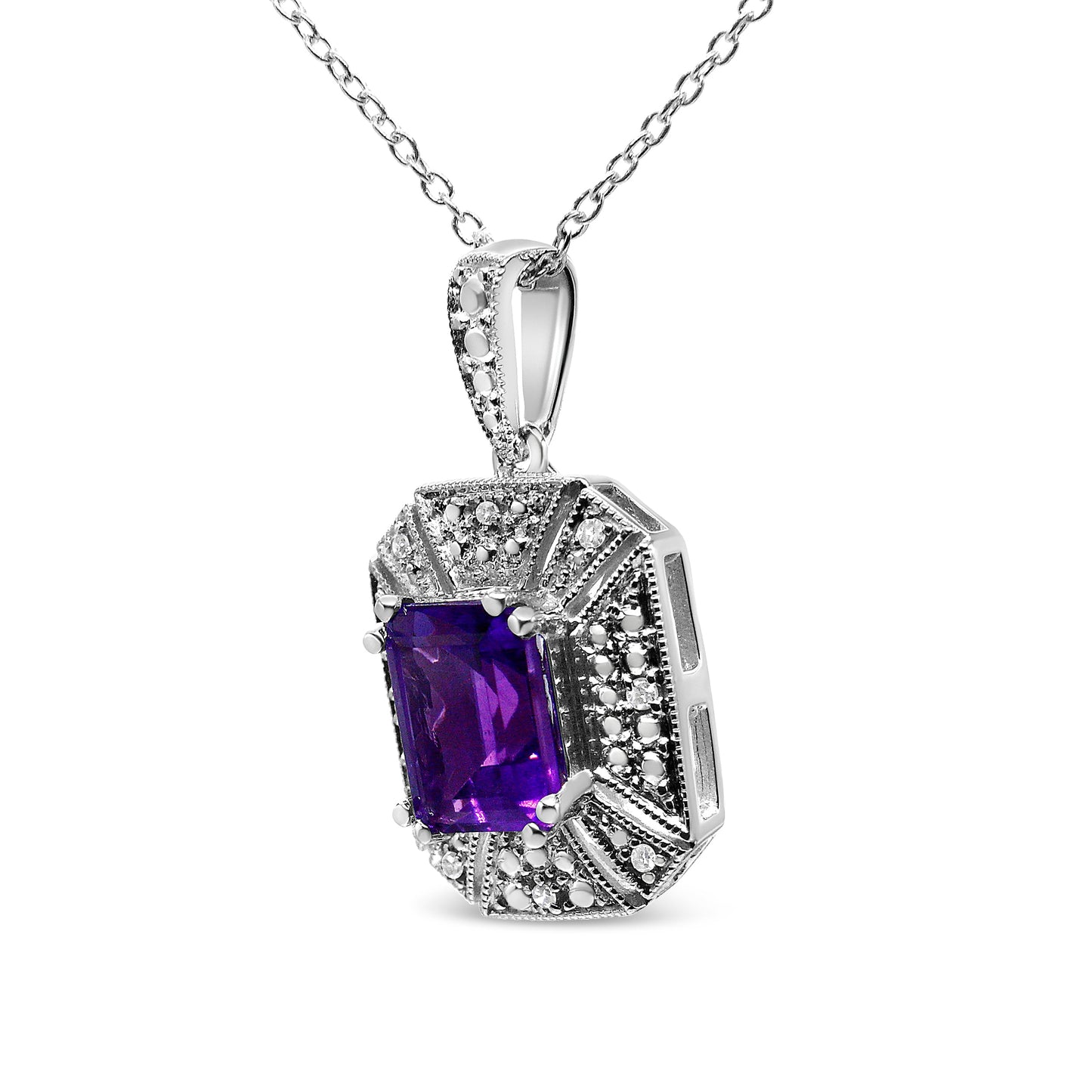 Collar con colgante de amatista púrpura y acentos de diamante en plata esterlina .925