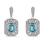 Boucles d'oreilles en argent sterling .925 avec topaze bleue en forme d'émeraude et accents de diama