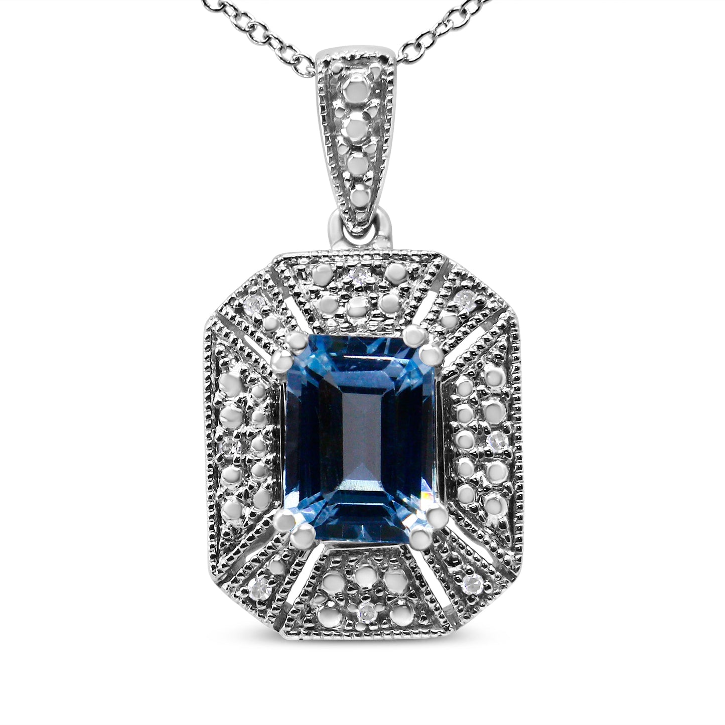 Pendentif en argent sterling 0,925 avec topaze bleue et accents de diamant