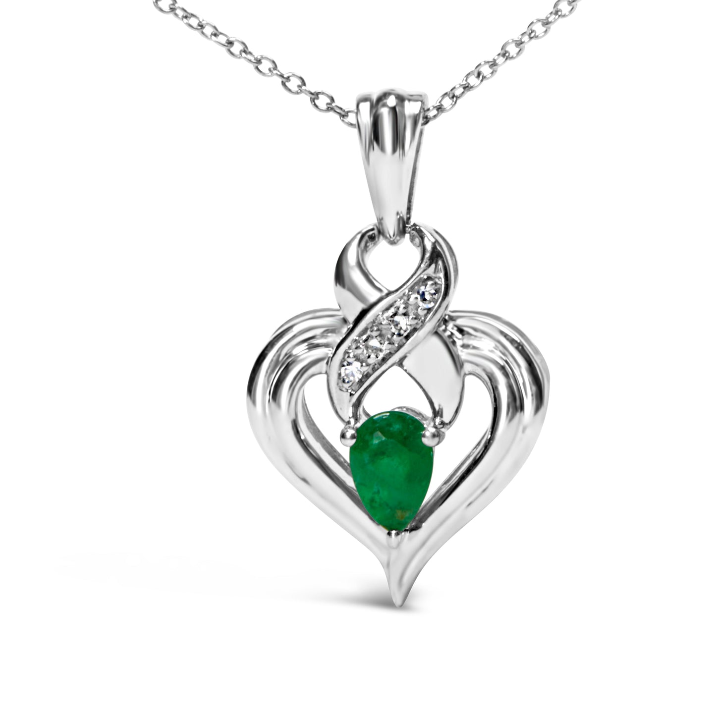 Collier Pendentif Cœur en Émeraude et Diamant en Argent Sterling .925 - 18 Pouces