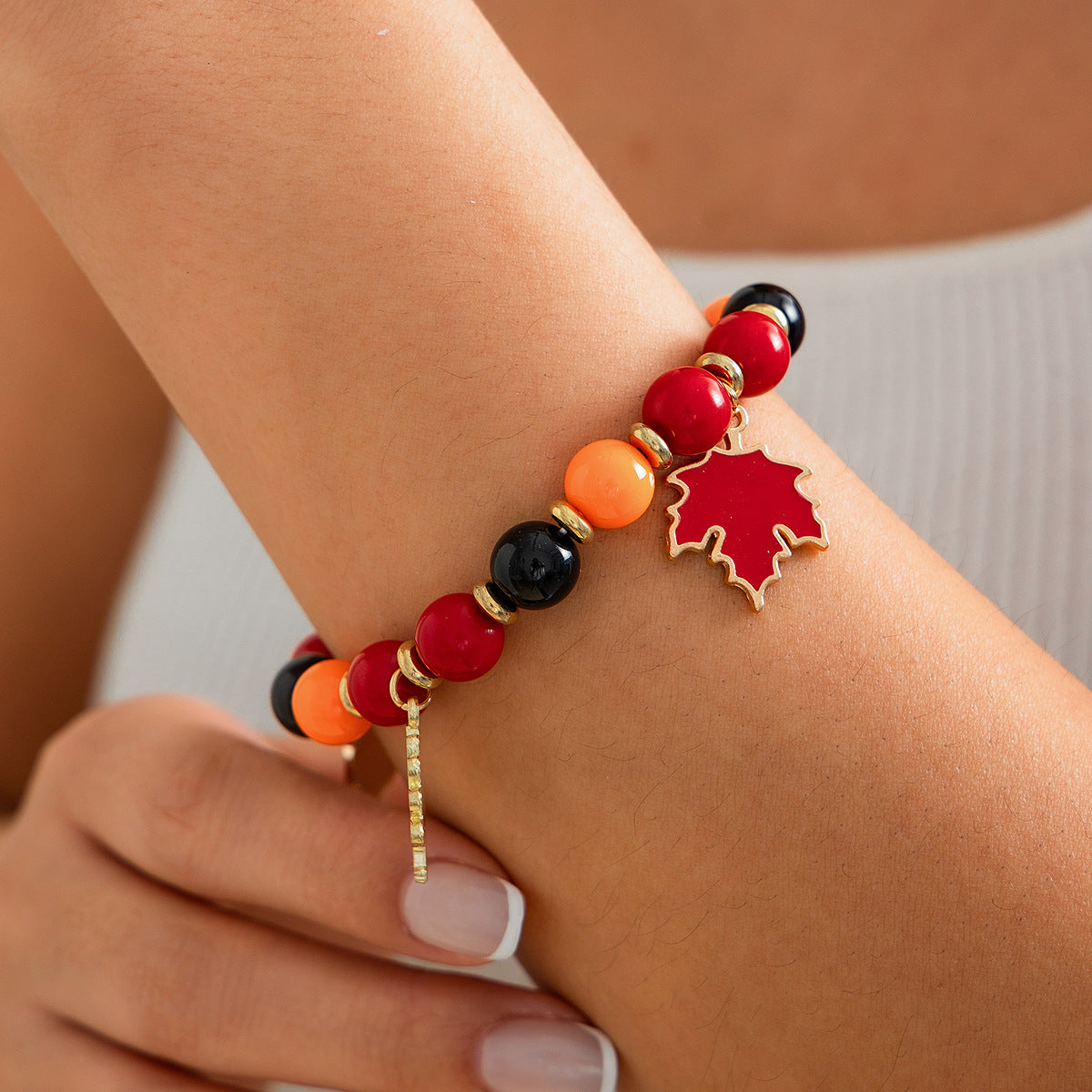 Thanksgiving Creative Maple Leaf Pendant Alloy Bracelet Personalized Letter Pumpkin Bead Bracelet - Korvel