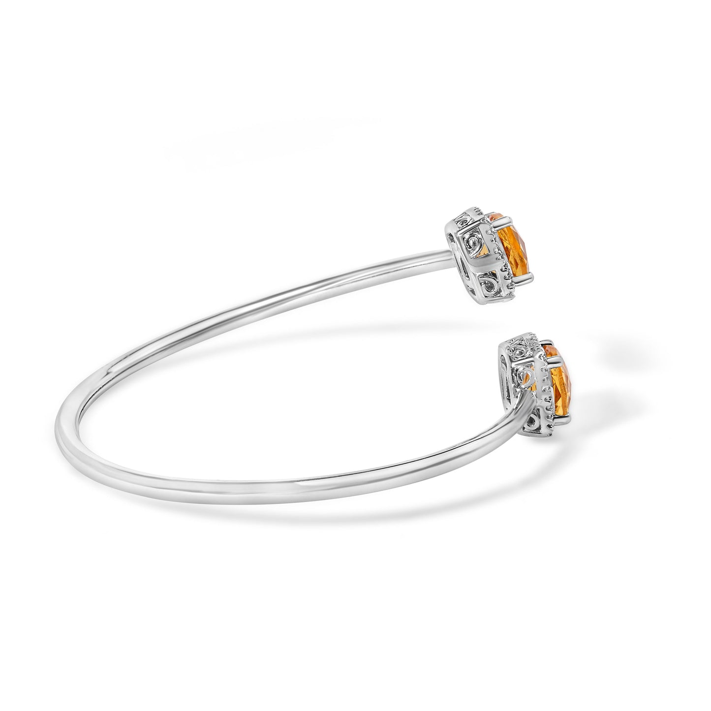 .925 Sterling Silver Yellow Citrine & Diamond Accent Bangle Bracelet