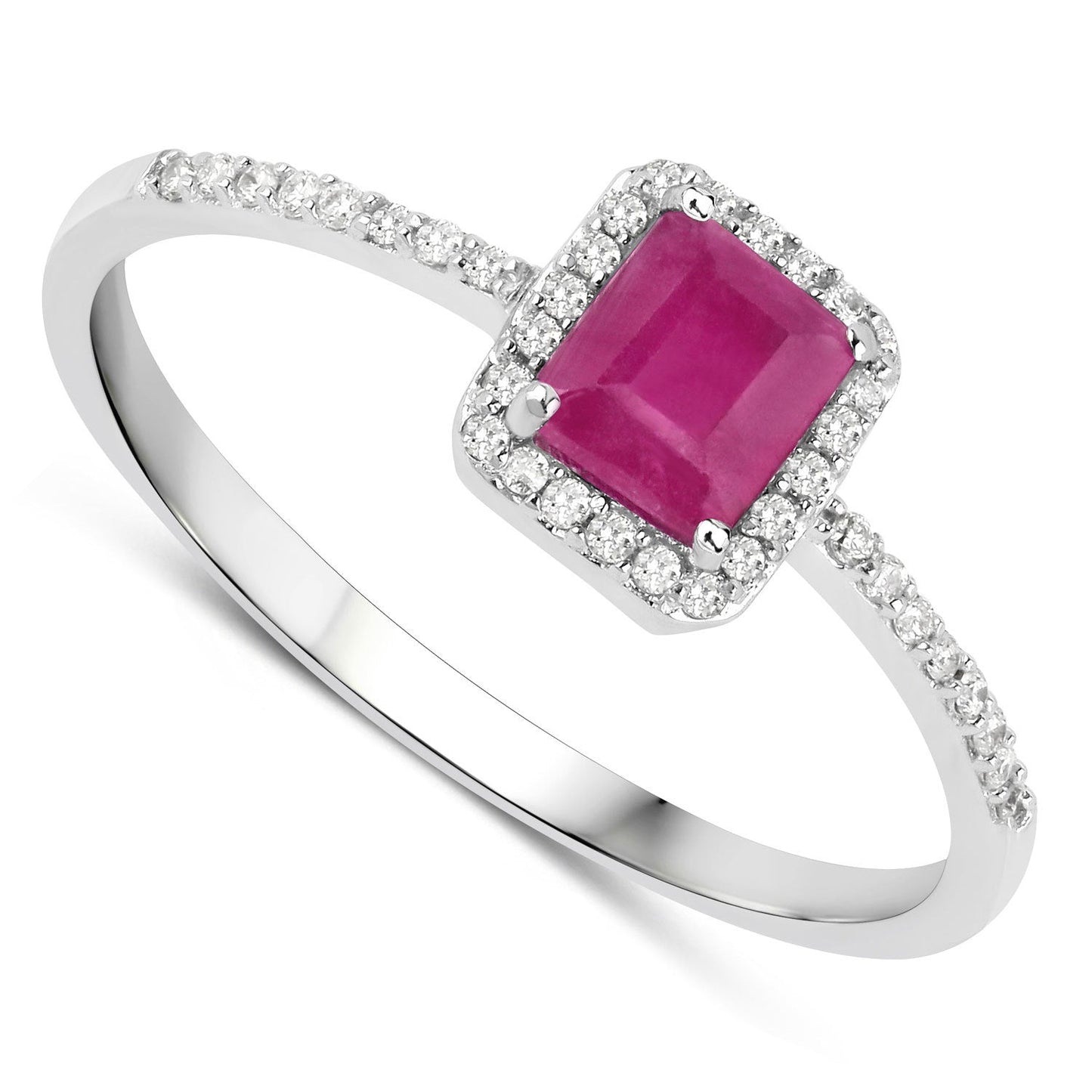 Bague de fiançailles en or blanc 14K avec rubis de 0,58 carat et diamants blancs
