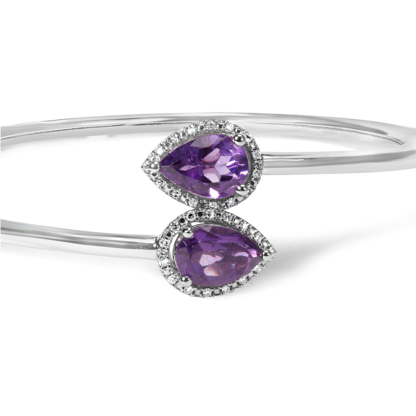 .925 Sterling Silver Amethyst & Diamond Accent Bangle Bracelet