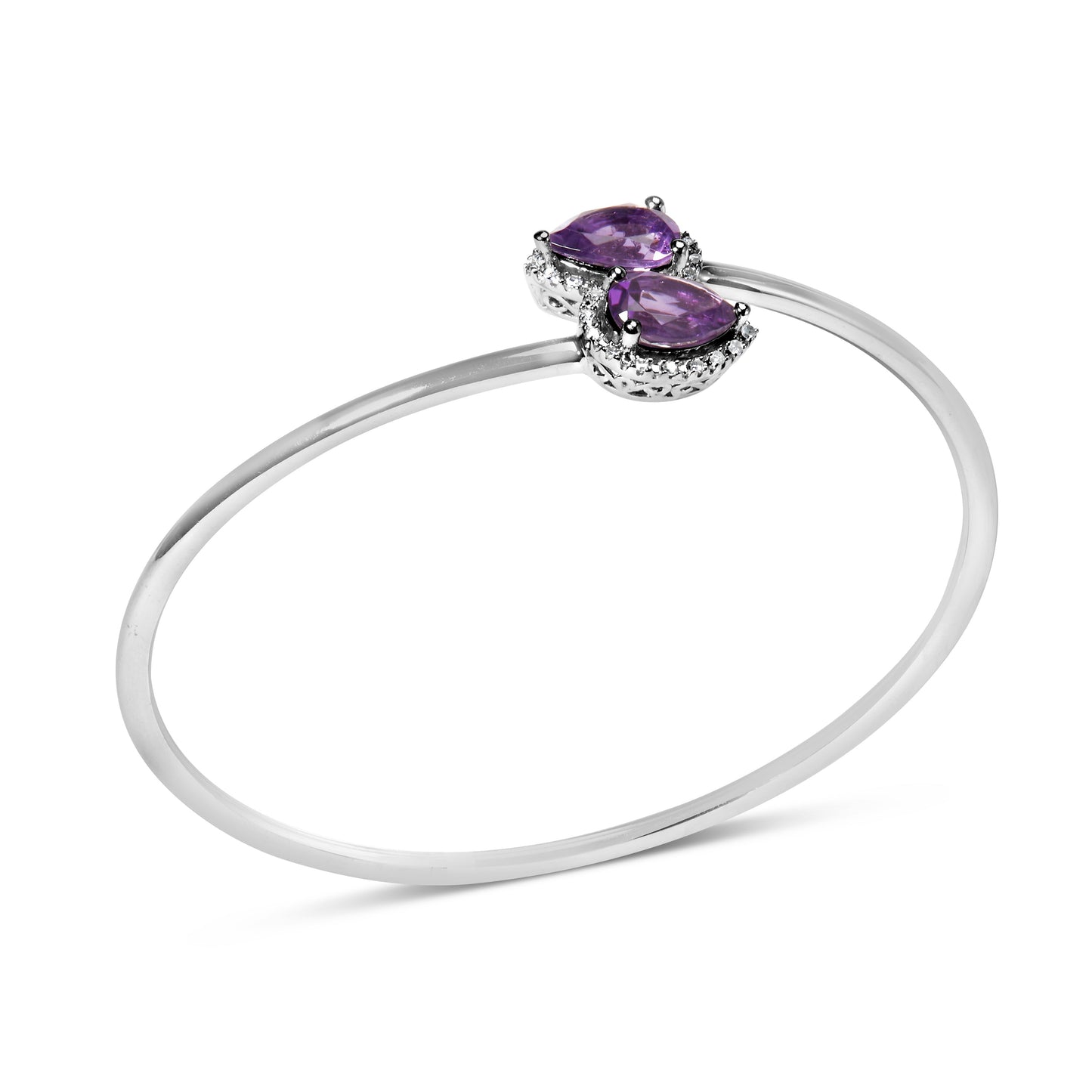 .925 Sterling Silver Amethyst & Diamond Accent Bangle Bracelet
