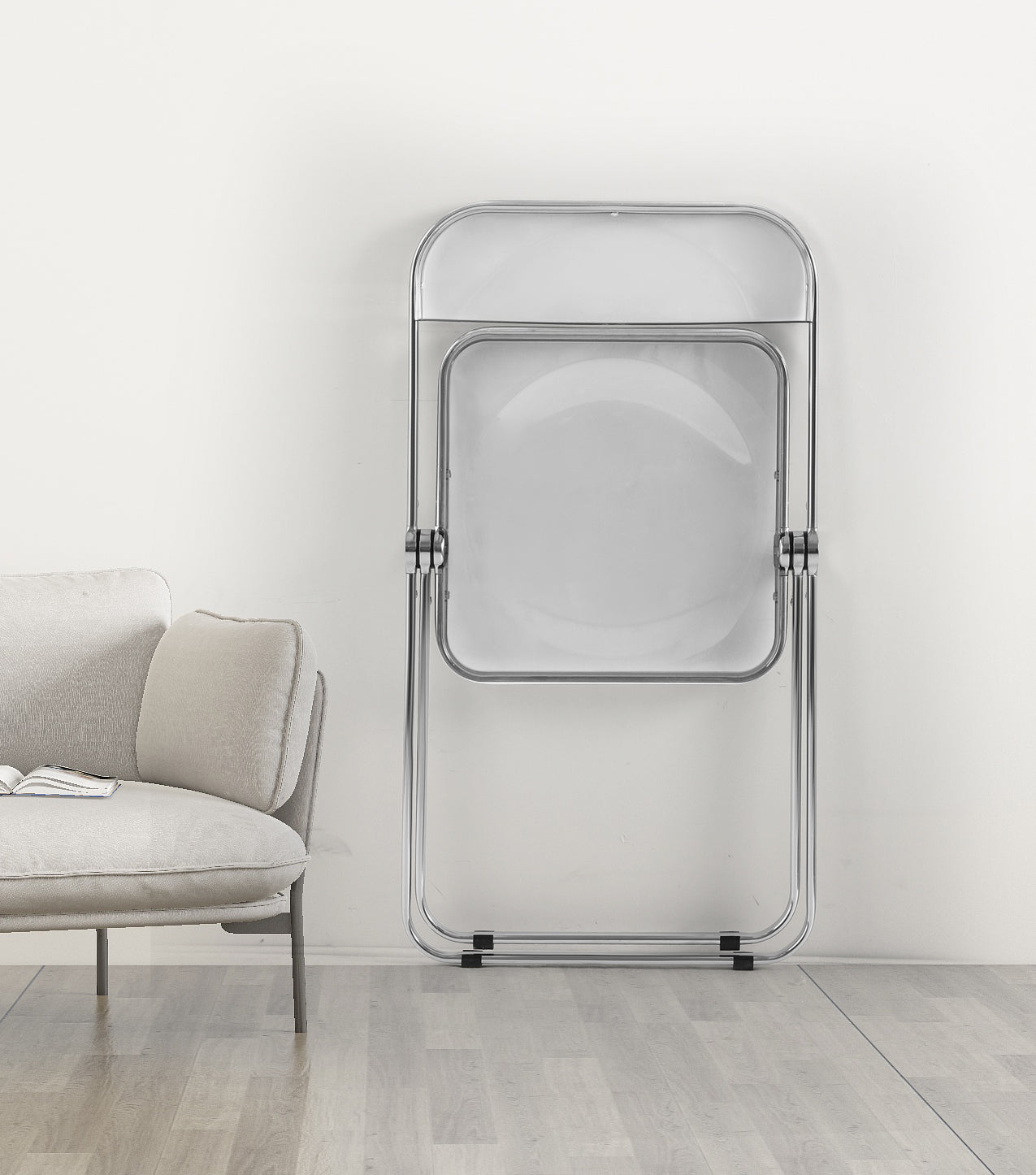 Transparent chair, stackable folding chair, PC plastic living room chair, chrome frame foldable acrylic chair, O-Clear - Korvel
