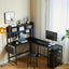 94.5 Inch Home Office Desk L shape gaming desk with LED storage Shelves METAL PANNEL and stool (BLACK) - Korvel