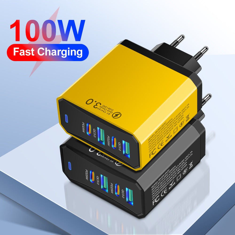 Four in one 2USB+2PD mobile phone charger, tablet plug, European, American and British standard super fast charging - Korvel