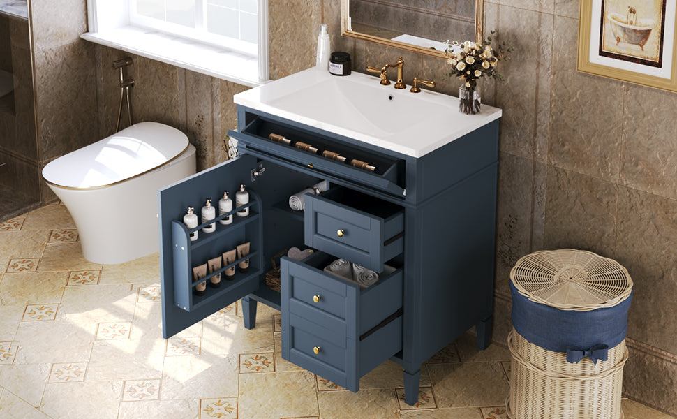 Meuble de salle de bain moderne de 30 pouces avec lavabo et rangement