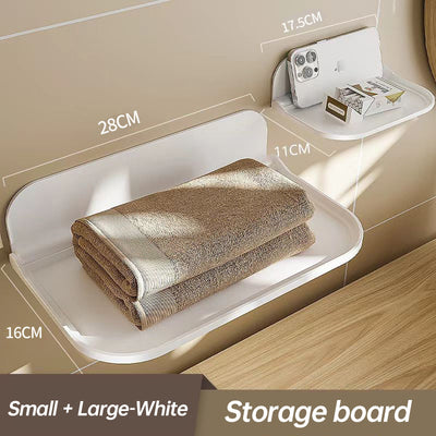 New Foldable Punch - Free Wall - mounted Plastic Floating Shelf for Bathroom and Toilet, Ideal for Towel and Clothes Storage - Korvel