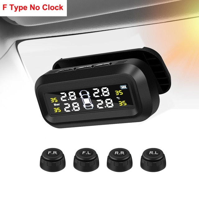 Smart Car TPMS Tire Pressure Monitoring System Solar Power Digital TMPS LCD Display USB Auto Security Alarm Tire Pressure Sensor - Korvel