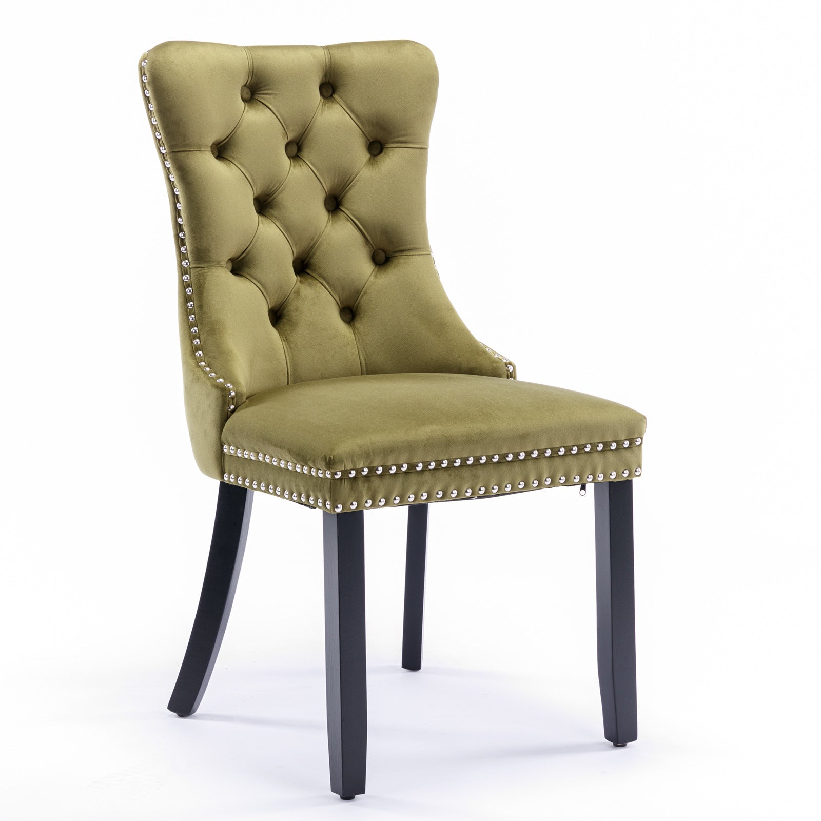High-end Tufted Solid Wood Contemporary Velvet Upholstered Dining Chair with Wood Legs Nailhead Trim 2-Pcs Set Olive-Green - Korvel