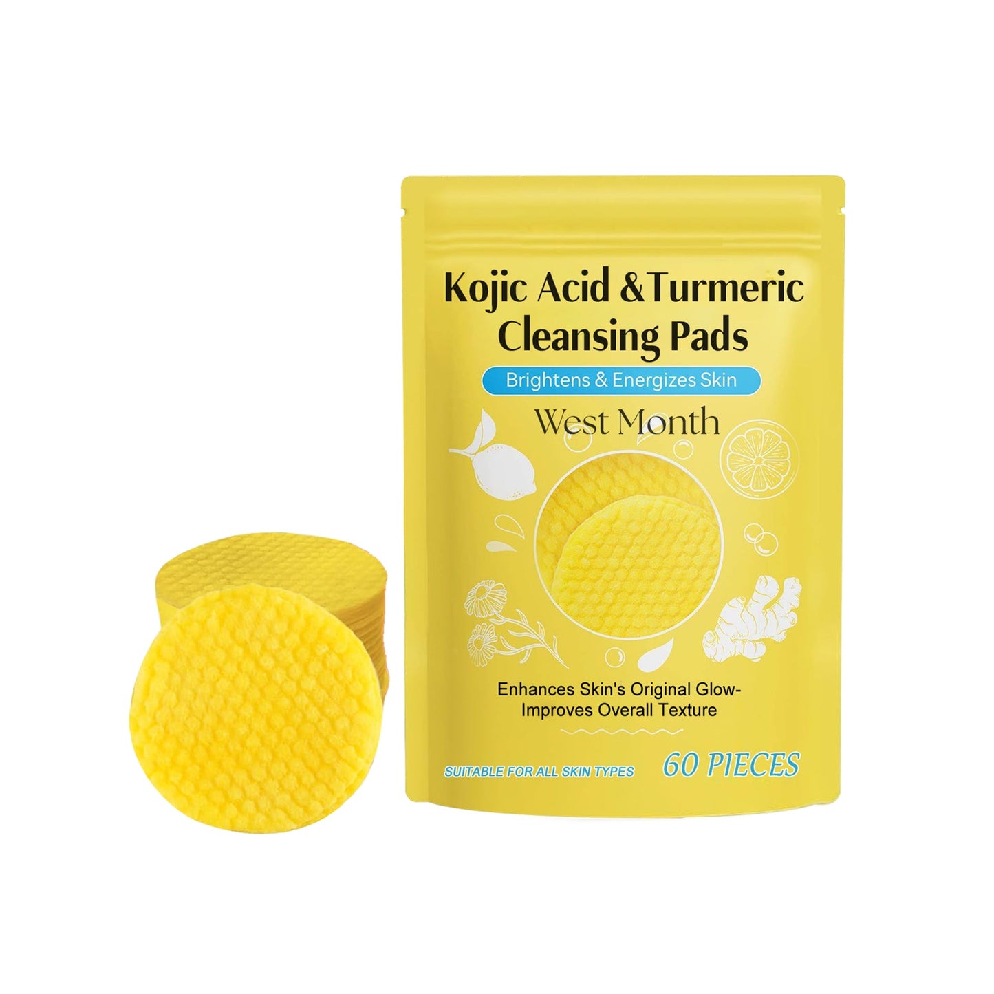 Turmeric Acid Cleaning Pad Brightening Cleaning Gentle Moisturizing Nourishing Care Cleansing Pad - Korvel