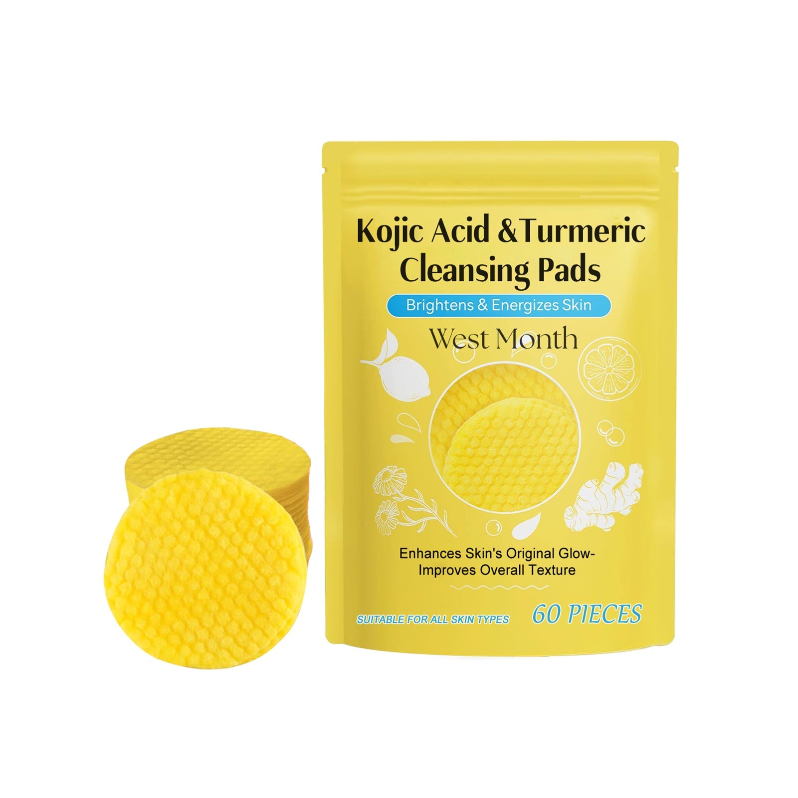Turmeric Acid Cleaning Pad Brightening Cleaning Gentle Moisturizing Nourishing Care Cleansing Pad - Korvel