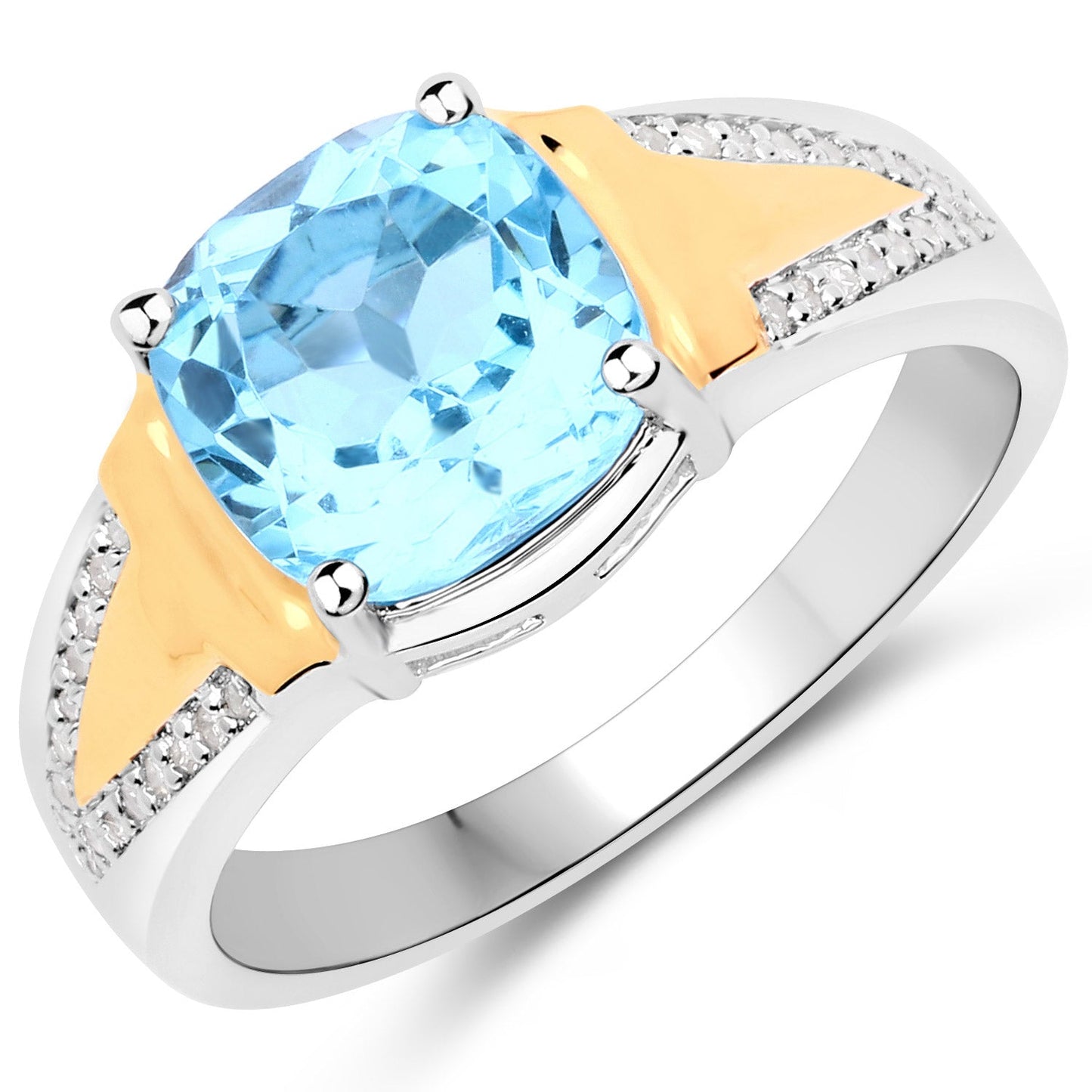 Anillo de Plata Esterlina con Topacio Azul Suizo y Diamantes de 2.74 Quilates