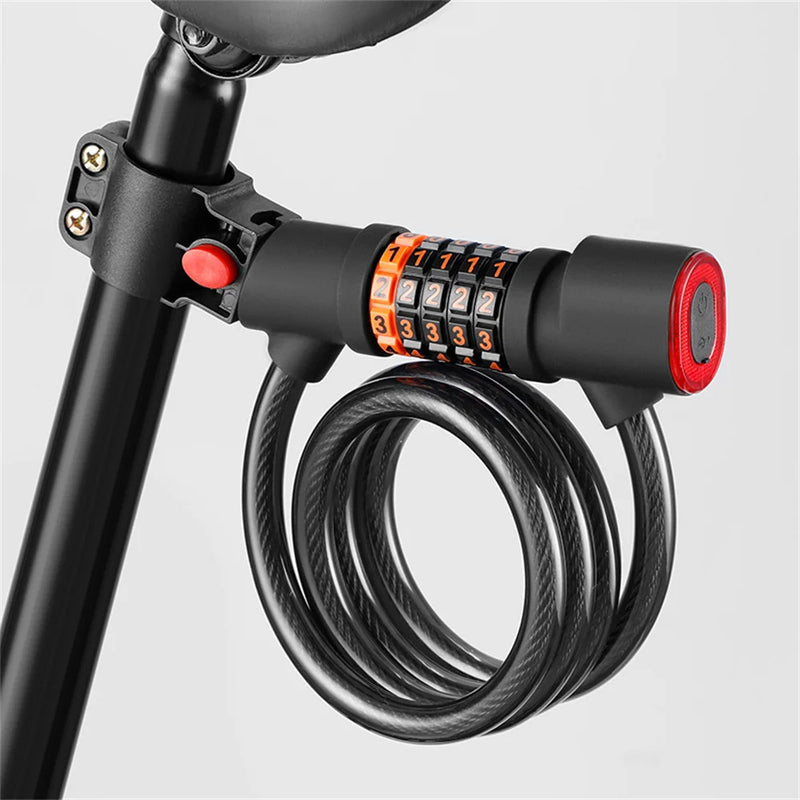 1.2M/1.8M Bike Lock Anti-theft 5 Digit Combination Password Security Lock With LED Light MTB Road Bike Steel Cable Bicycle Lock - Korvel