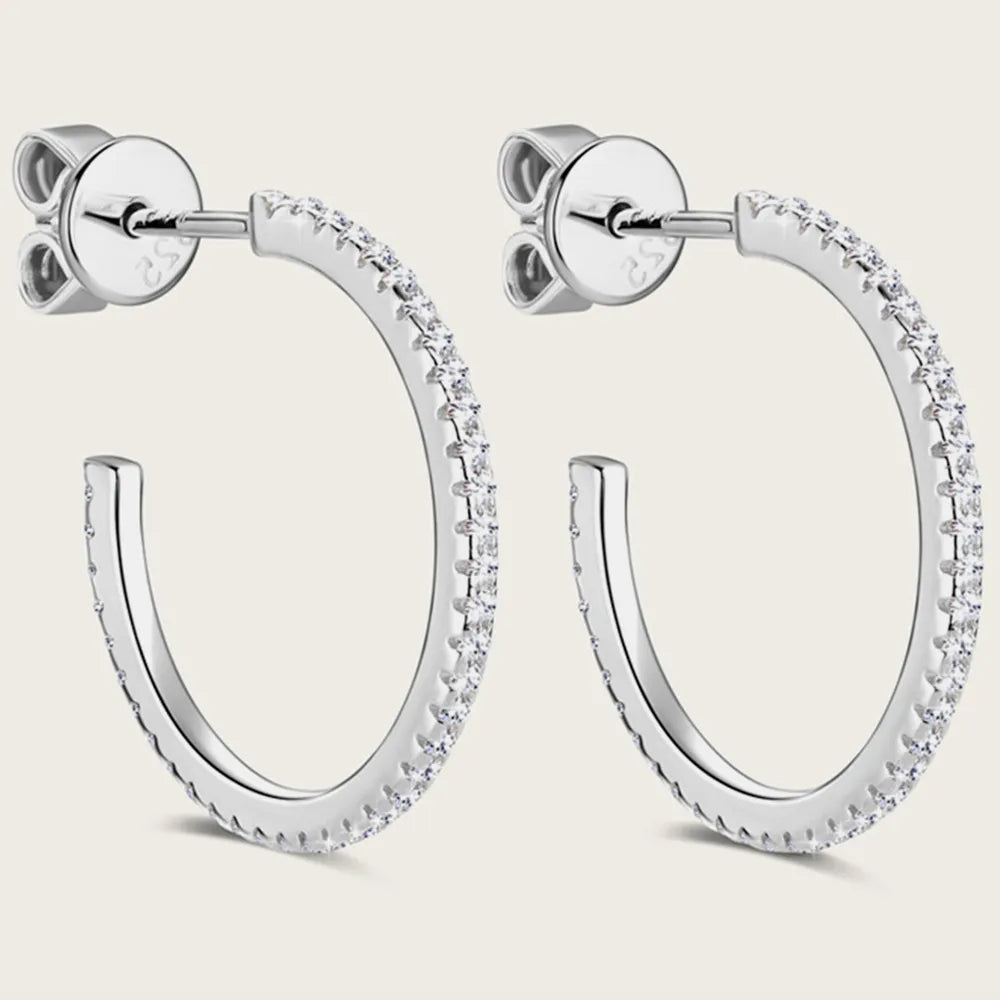 Boucles d'oreilles C-Hoop en argent sterling 925 avec moissanite incrusté