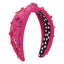 Retro Wide Edge Knot Bead Water Diamond Plush Fabric Thickened Letter Hair Hoop - Korvel