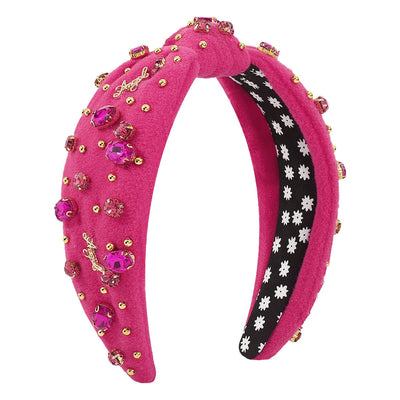 Retro Wide Edge Knot Bead Water Diamond Plush Fabric Thickened Letter Hair Hoop - Korvel