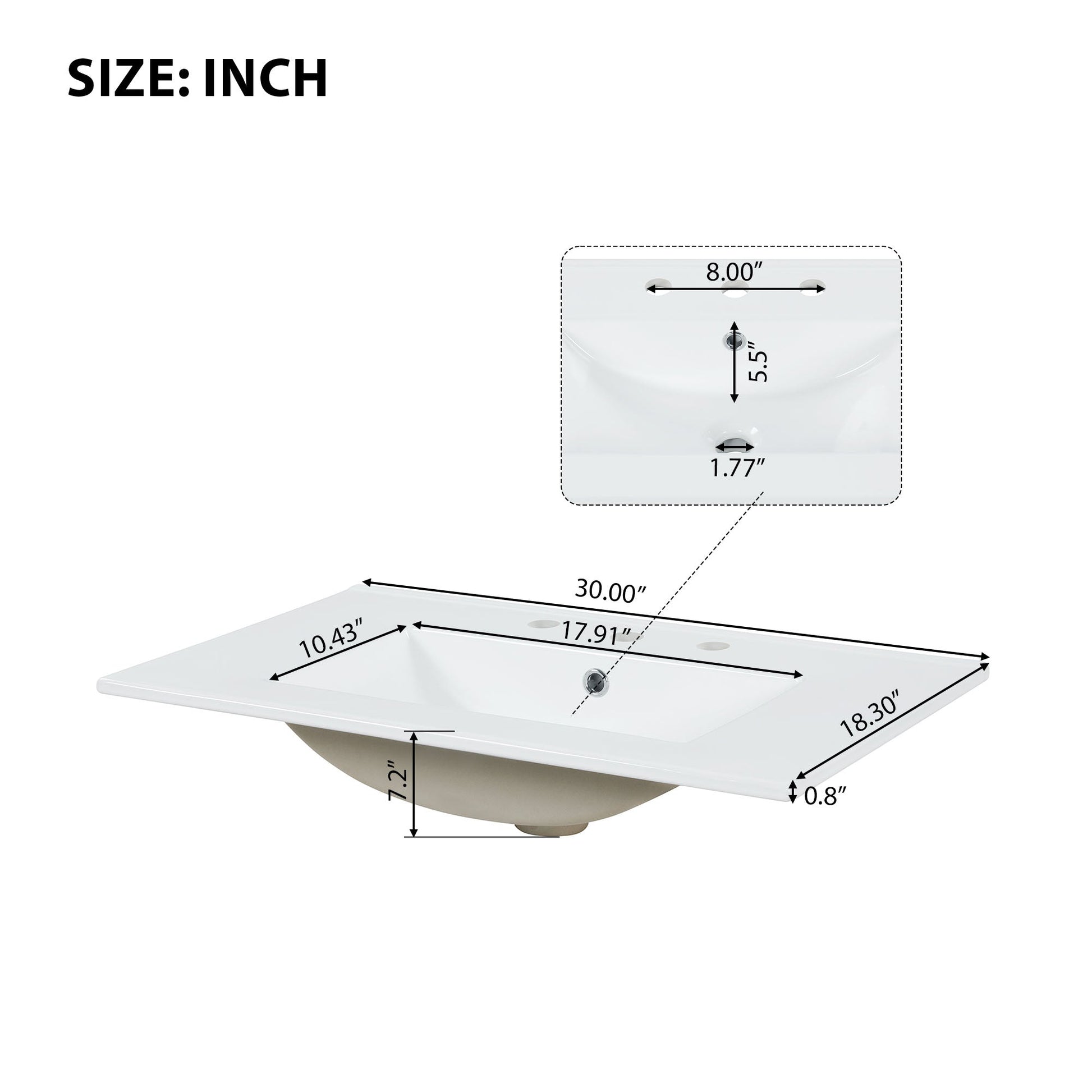 30" Bathroom Vanity with Sink, Bathroom Vanity Cabinet with Two Drawers and Door, Adjustable Shelf, Solid Wood and MDF, Black - Korvel