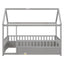 Twin Size Floor Wooden Bed with House Roof Frame Fence Guardrails Grey - Korvel