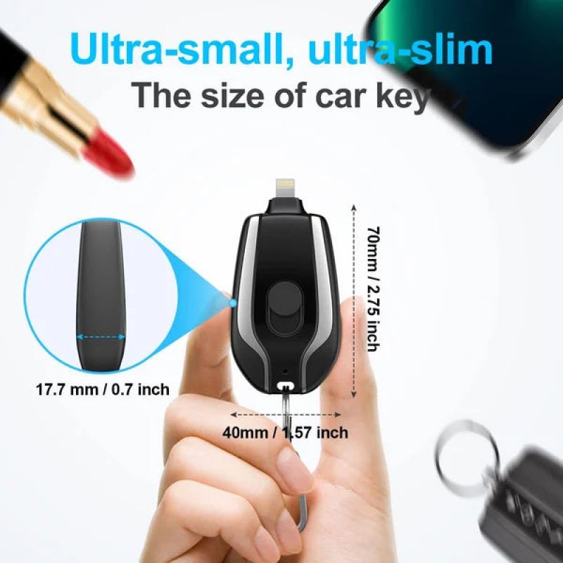Portable Mini Key Chain Power Bank - 1500mAh Emergency Charger