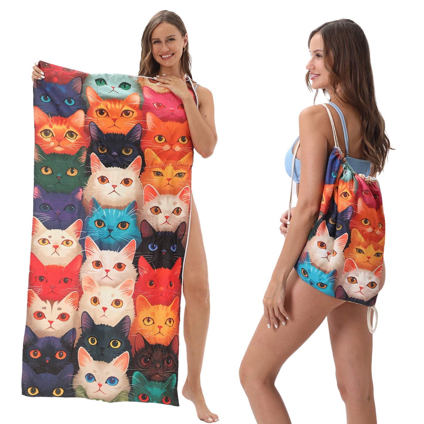 Two-in-One Foldable Beach Towel with Storage Bag