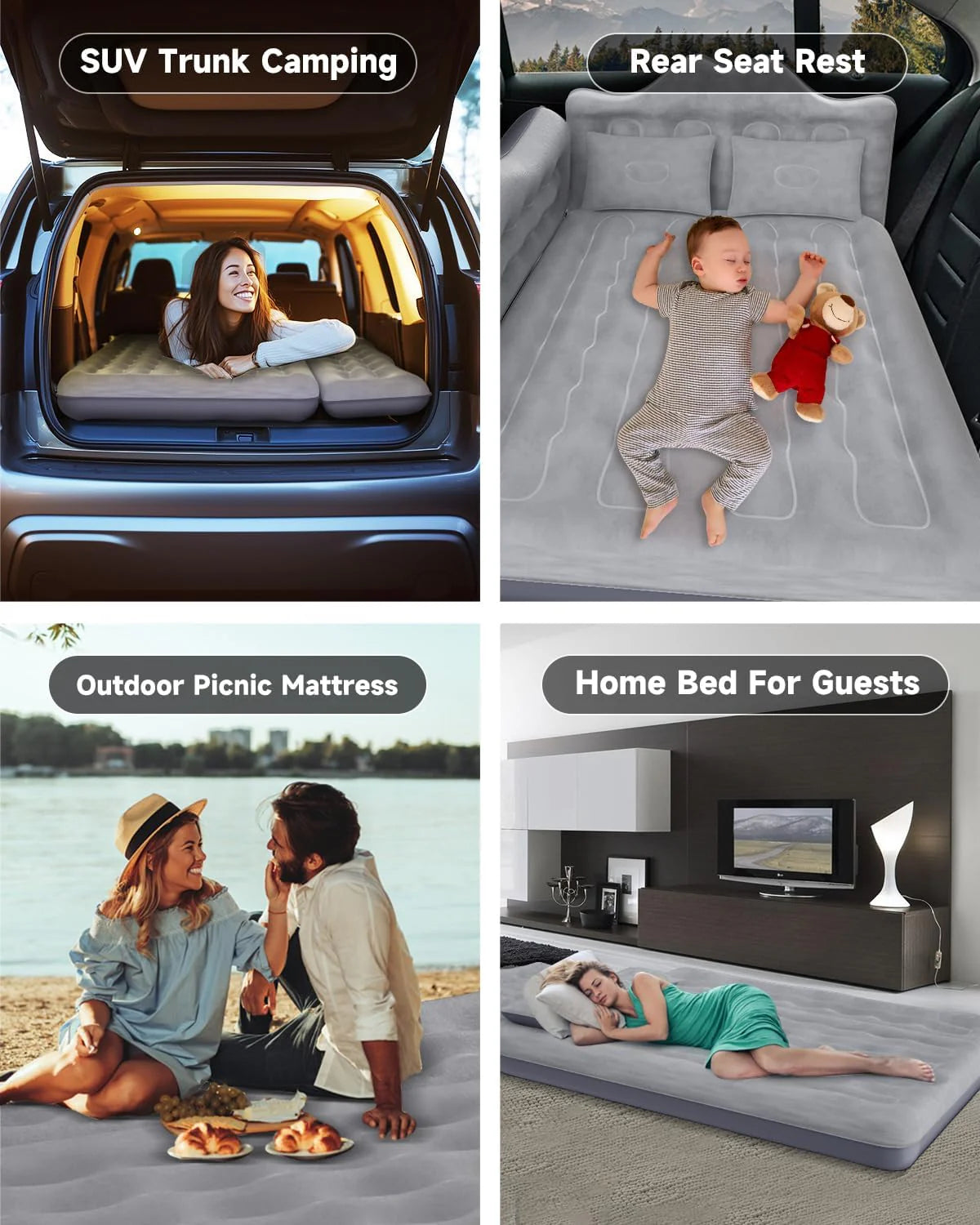 Umbrauto 29.53in/75cm Wide Car Air Mattress – Inflatable SUV, Truck & Van Back Seat Camping Bed with Pump & Pillows, Gray - Korvel