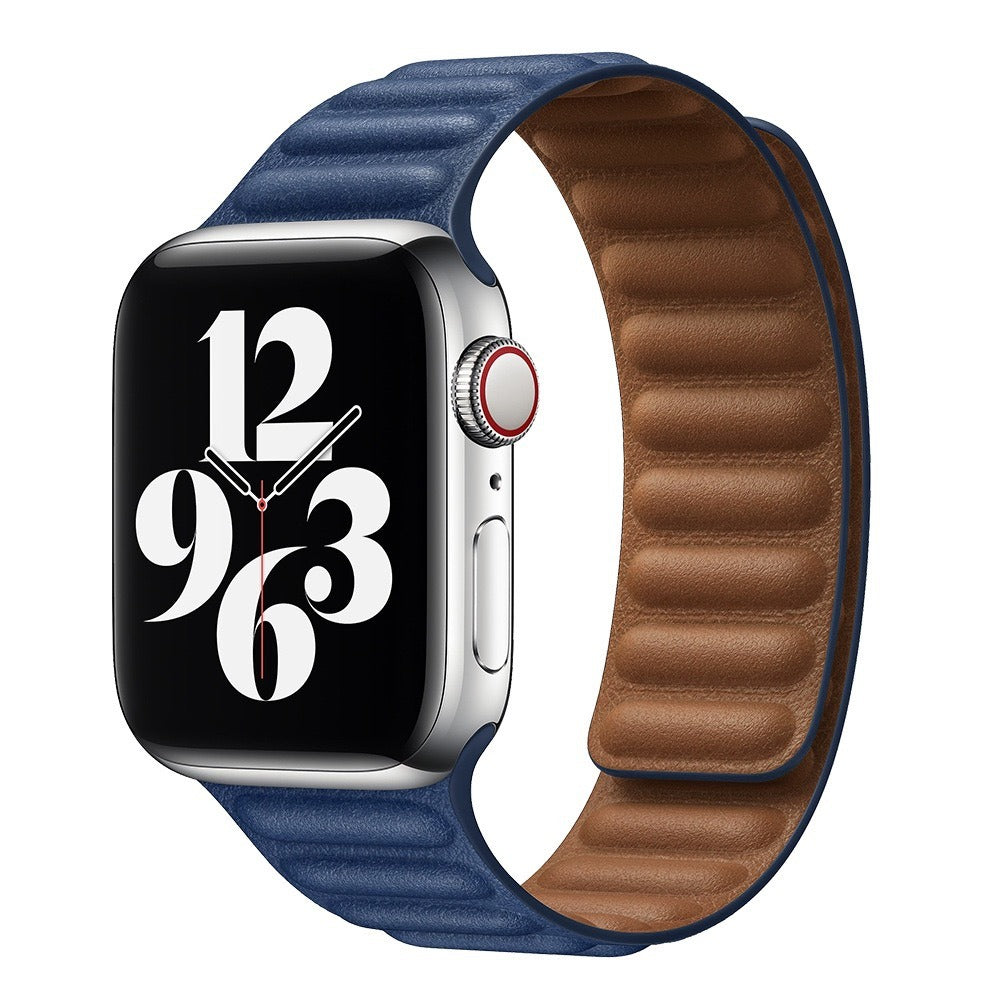 Suitable For iwatch8 Watchband S7 SE 6/5/43 Magnetic Suction New Leather Loopback Chain Apple Watch Wristband - Korvel
