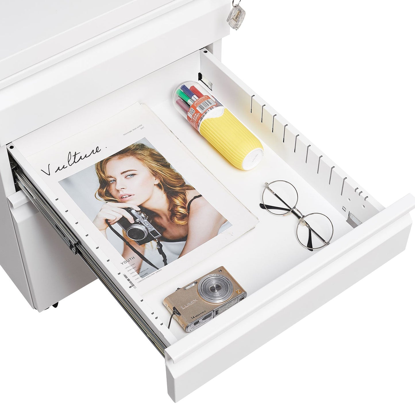 Premium Mobile Metal Filing Cabinet with Lock - 3 Drawers