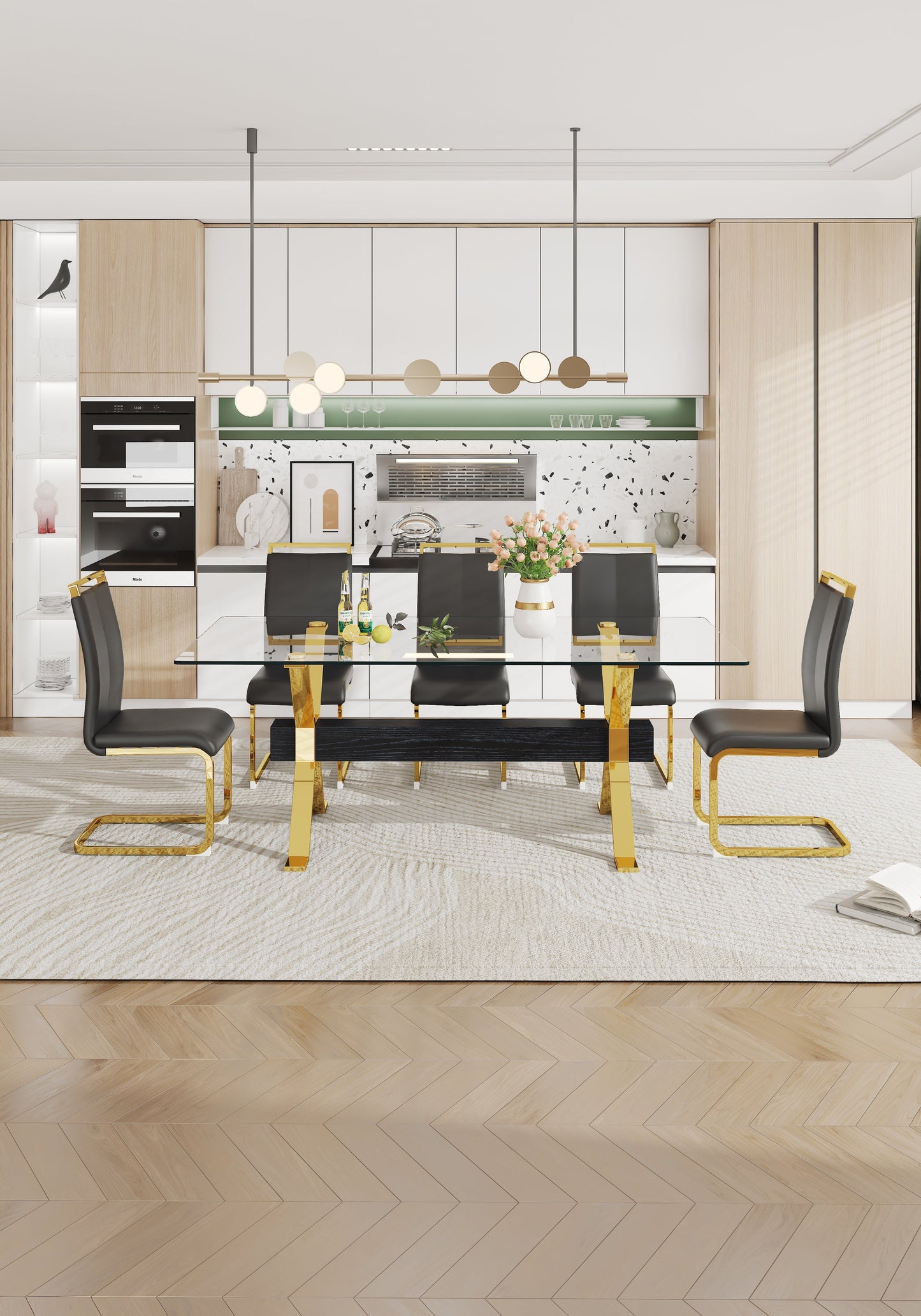 Dining table Modern tempered glass dining table Large modern office desk - Korvel