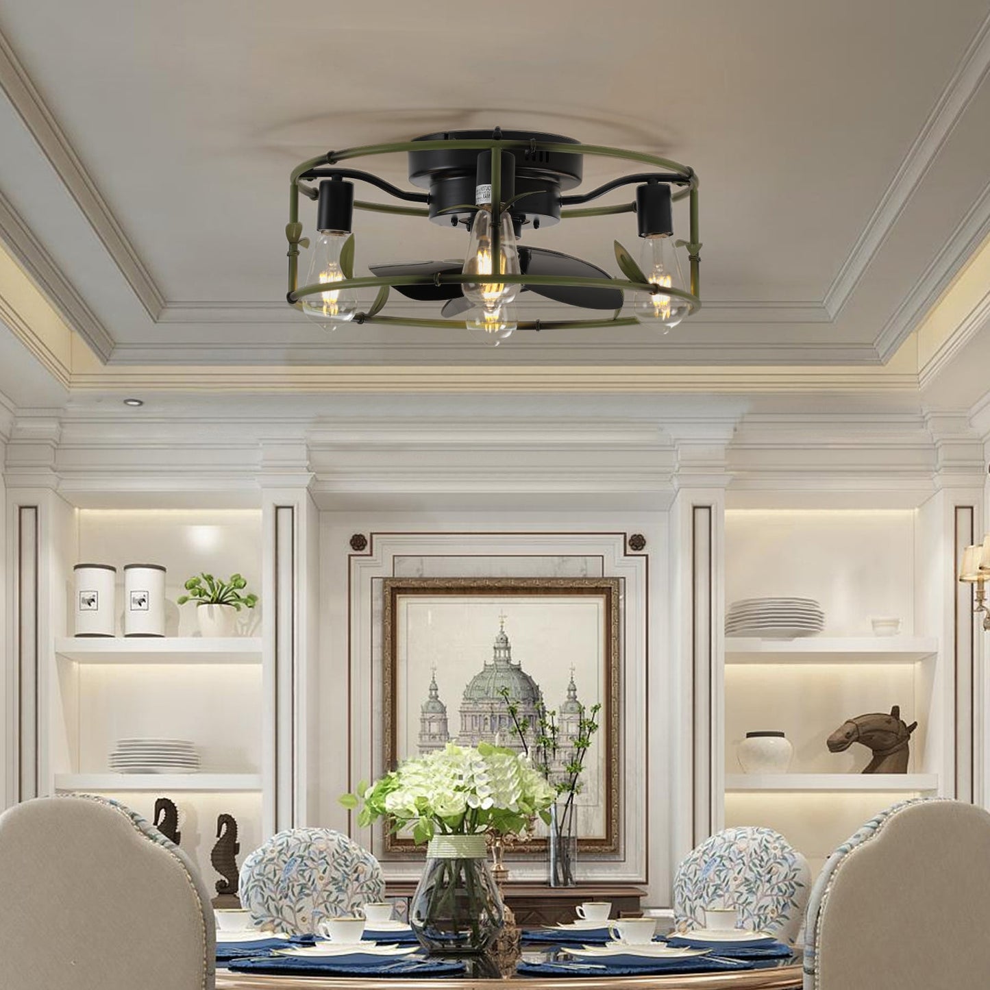 Modern Flush Mount Ceiling Fan with Lights and Remote Control