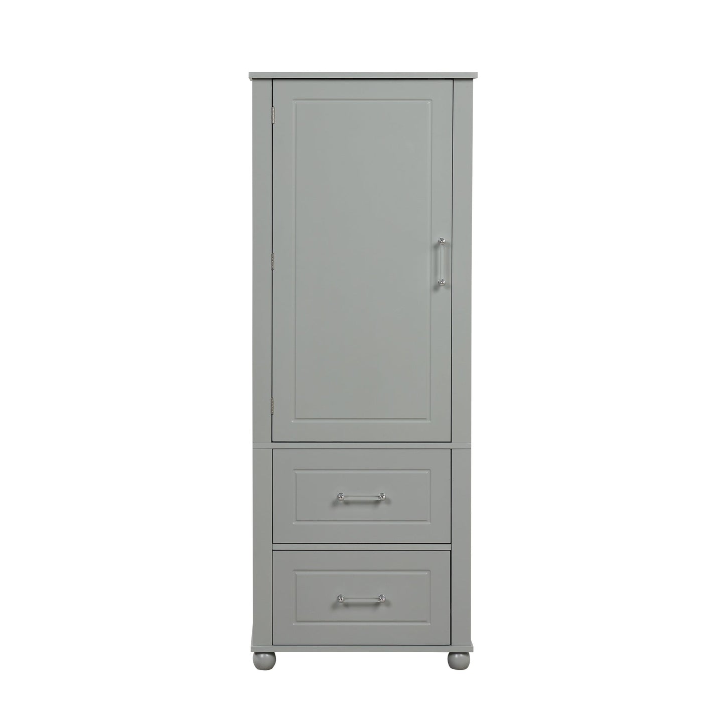 Tall Bathroom Storage Cabinet, Freestanding Storage Cabinet with Two Drawers and Adjustable Shelf, MDF Board , Grey - Korvel