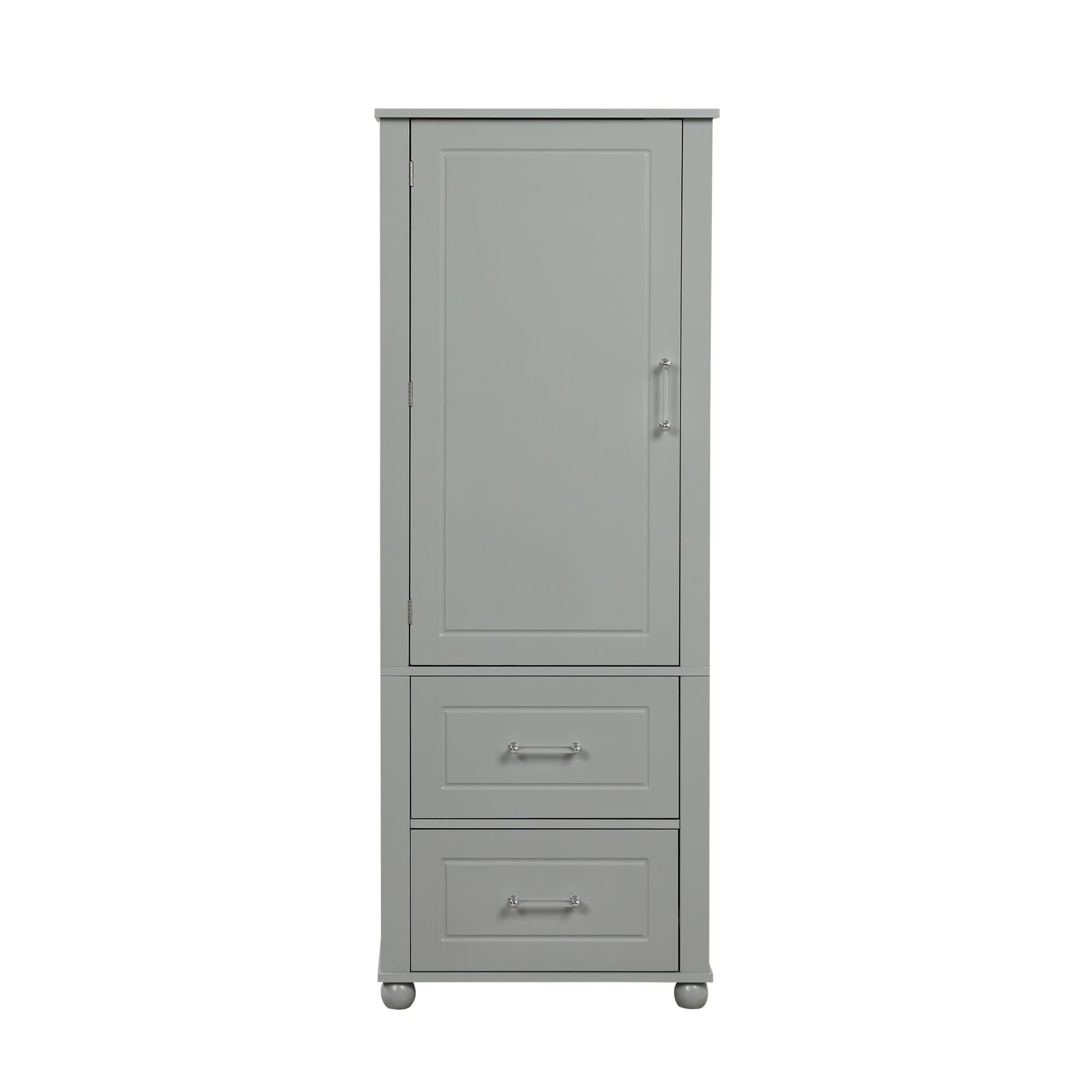 Tall Bathroom Storage Cabinet, Freestanding Storage Cabinet with Two Drawers and Adjustable Shelf, MDF Board , Grey - Korvel