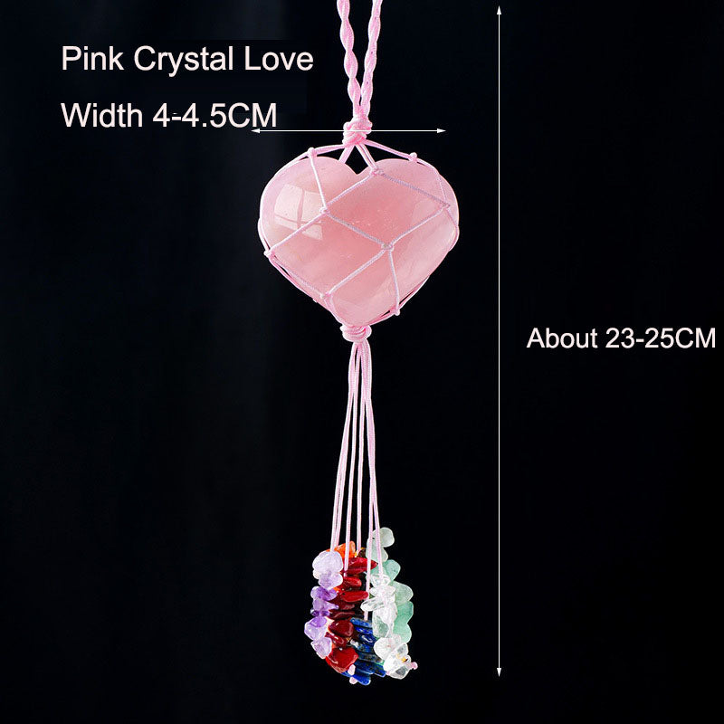 Pink Crystal Love Pendant Pink Crystal Original Stone Heart shaped Peach Heart Colorful Crushed Stone Tassel Pendant - Korvel