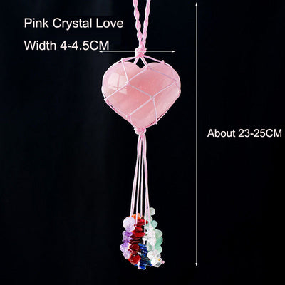 Pink Crystal Love Pendant Pink Crystal Original Stone Heart shaped Peach Heart Colorful Crushed Stone Tassel Pendant - Korvel
