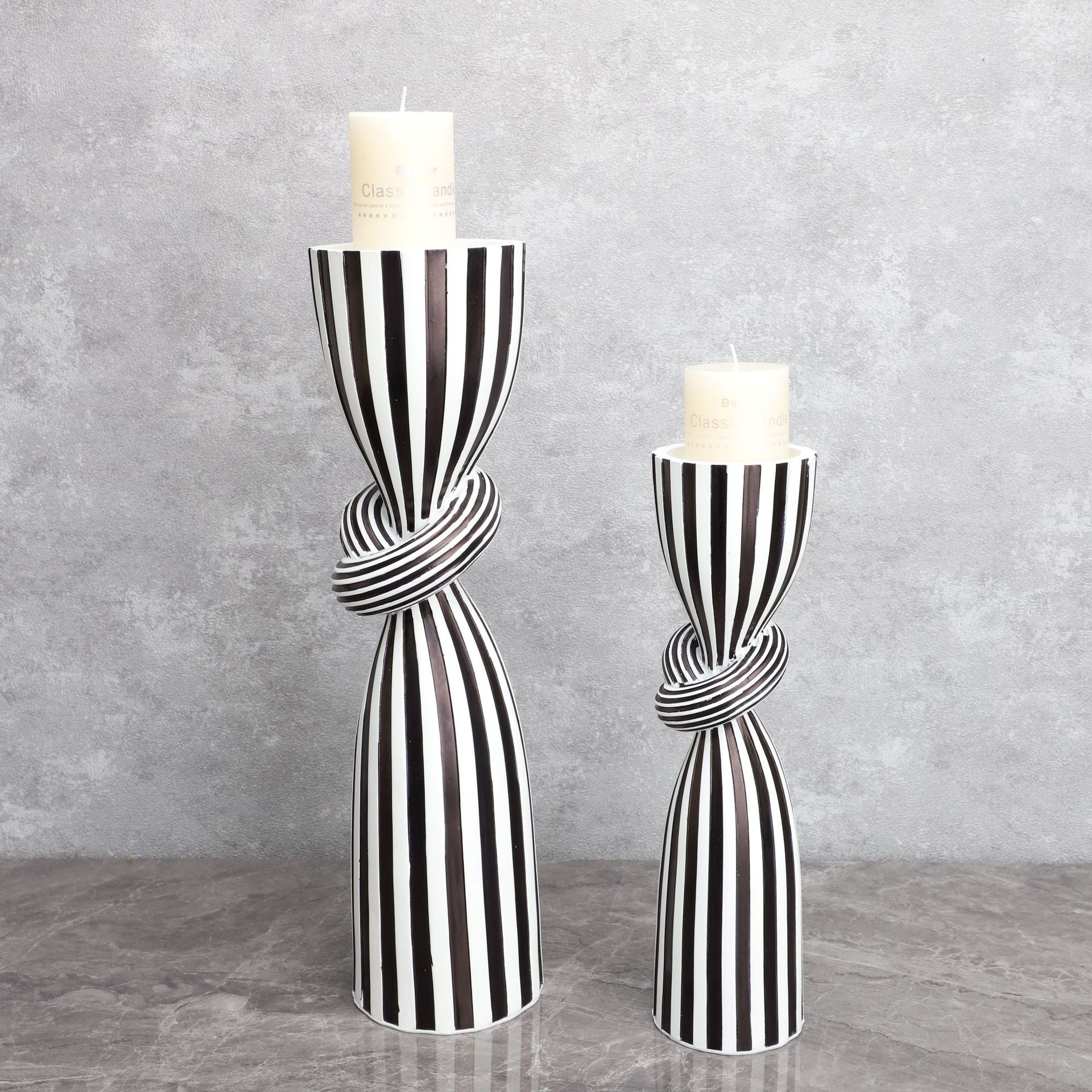 Creative Irregular Resin Candle Holder Living Room Desktop Black White Stripe Candle Holder Decoration Home Candle Container - Korvel